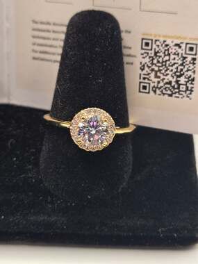 GRA Certified Moissanite Halo Engagement Ring Size 7.5